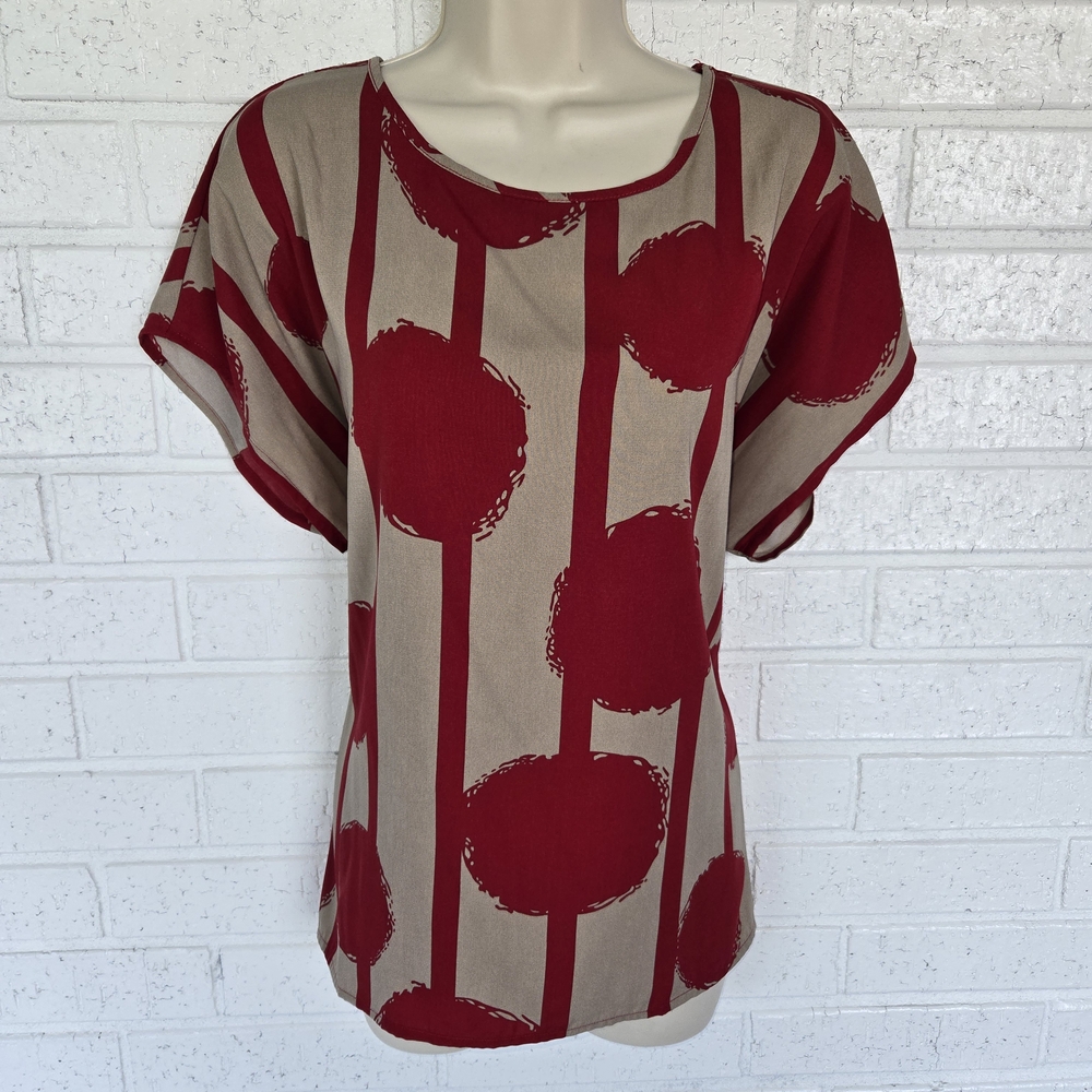1177 Shein brand blouse.   SHEIN Red and Beige Patterned Blouse
